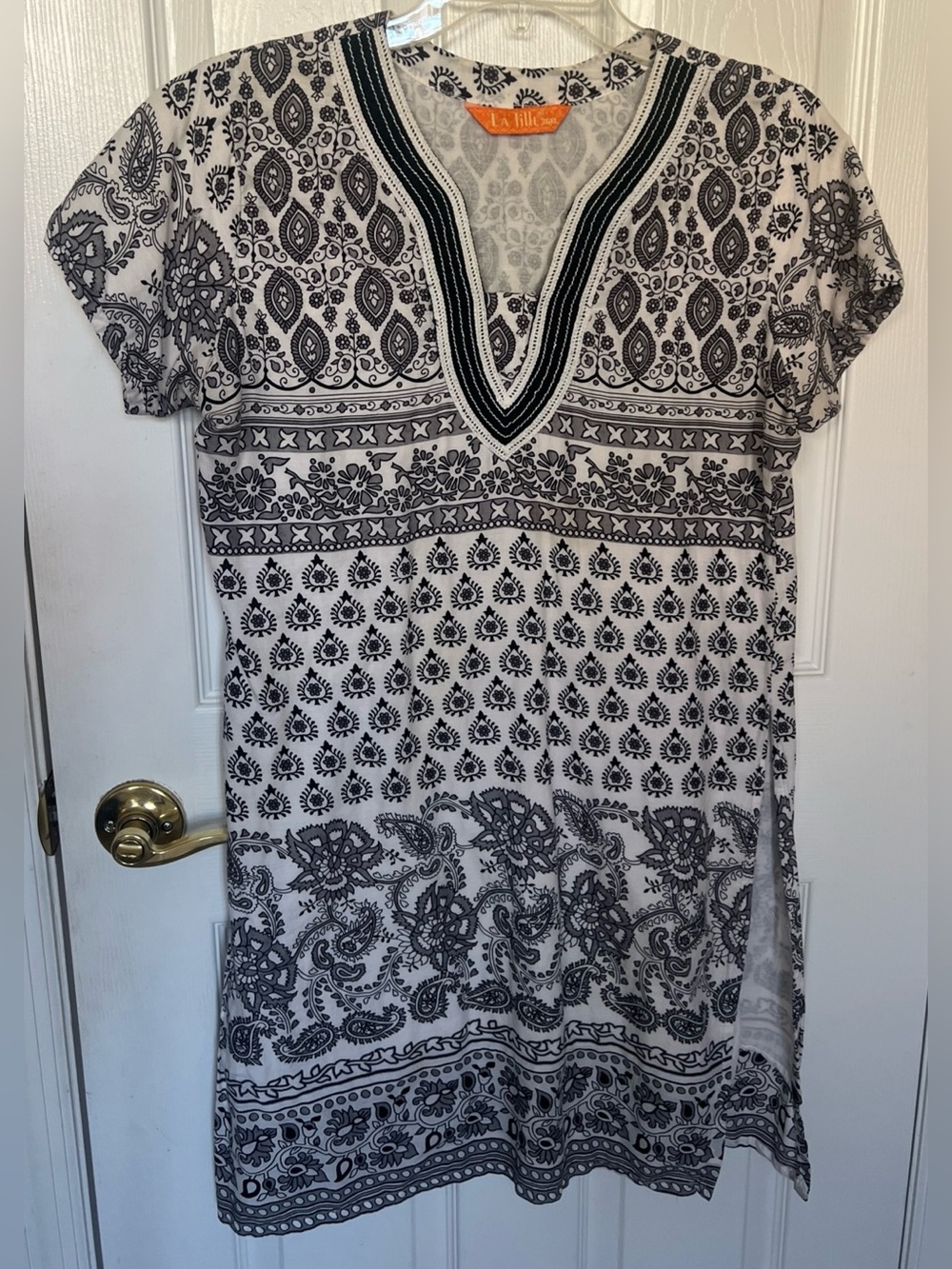 LA Fille Brand  Women’s 36 XL Tunic Dress Top Cap Sleeves Paisley print